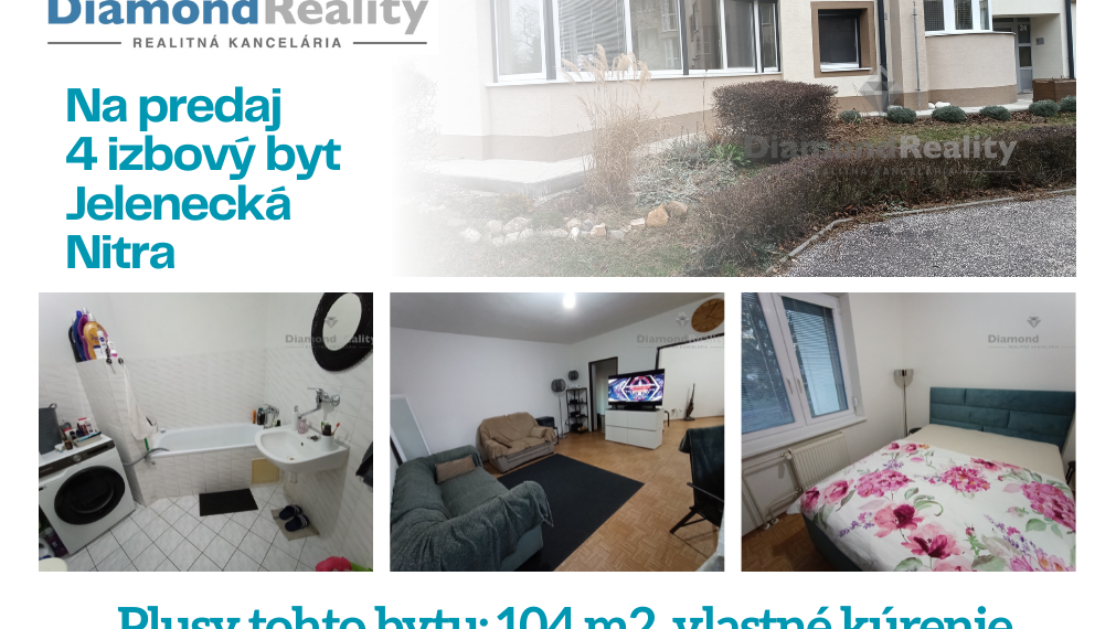 Na predaj veľkometrážny 4 izbový bezbariérový byt Nitra - Jelenecká s 30 m2 úložným priestorom